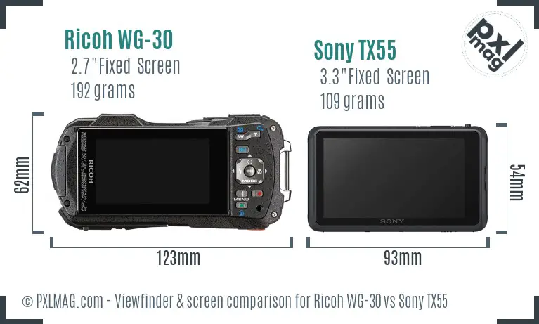 Ricoh WG-30 vs Sony TX55 Screen and Viewfinder comparison