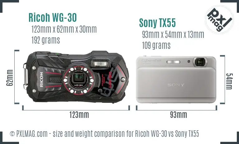 Ricoh WG-30 vs Sony TX55 size comparison