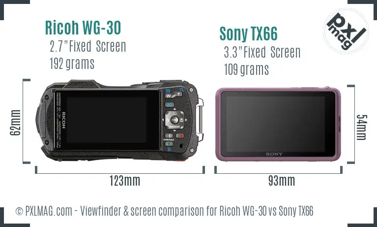 Ricoh WG-30 vs Sony TX66 Screen and Viewfinder comparison