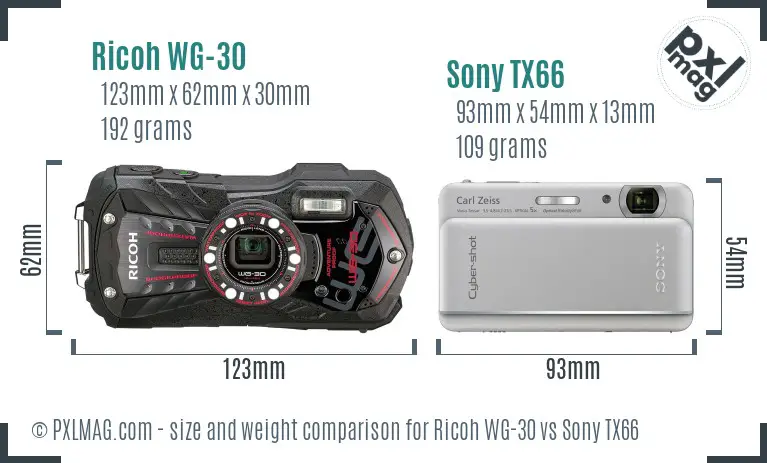 Ricoh WG-30 vs Sony TX66 size comparison