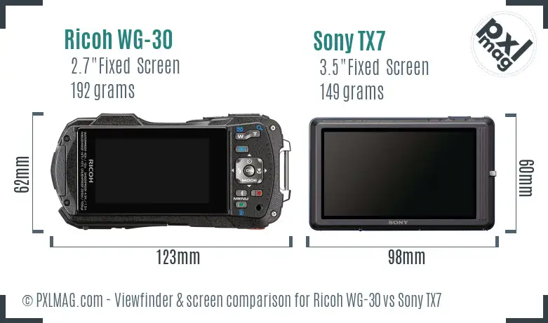 Ricoh WG-30 vs Sony TX7 Screen and Viewfinder comparison