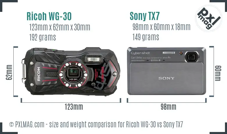 Ricoh WG-30 vs Sony TX7 size comparison