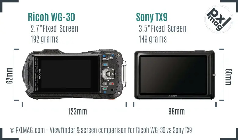 Ricoh WG-30 vs Sony TX9 Screen and Viewfinder comparison