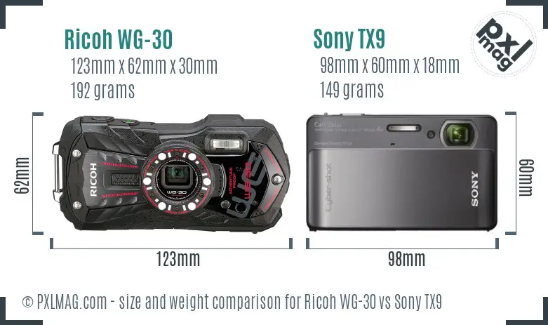 Ricoh WG-30 vs Sony TX9 size comparison