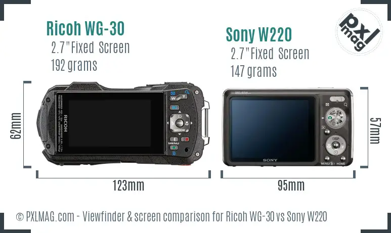 Ricoh WG-30 vs Sony W220 Screen and Viewfinder comparison