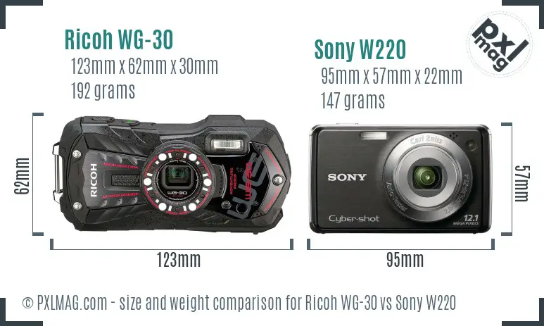 Ricoh WG-30 vs Sony W220 size comparison