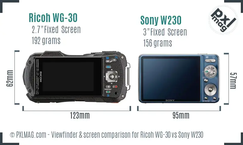 Ricoh WG-30 vs Sony W230 Screen and Viewfinder comparison