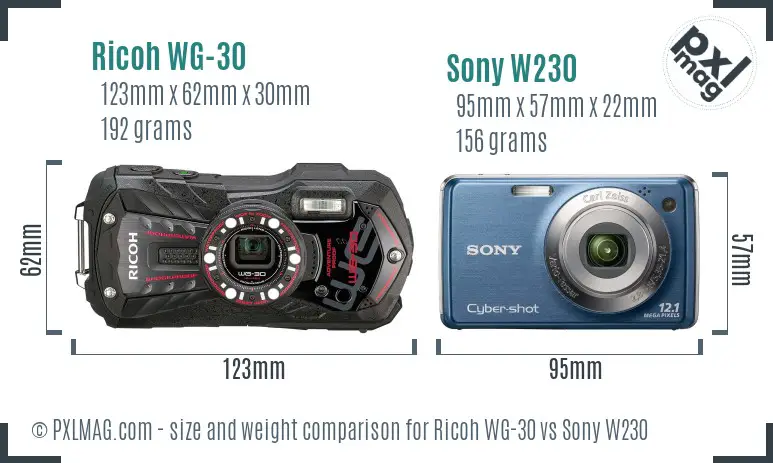 Ricoh WG-30 vs Sony W230 size comparison