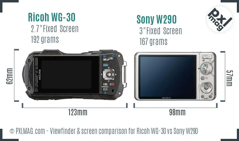 Ricoh WG-30 vs Sony W290 Screen and Viewfinder comparison