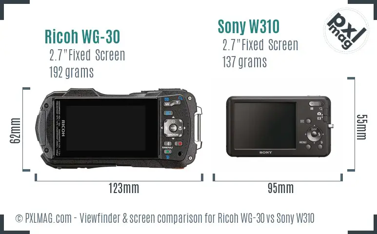 Ricoh WG-30 vs Sony W310 Screen and Viewfinder comparison