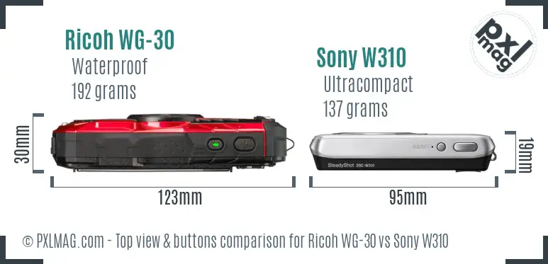 Ricoh WG-30 vs Sony W310 top view buttons comparison