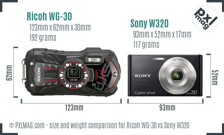 Ricoh WG-30 vs Sony W320 size comparison