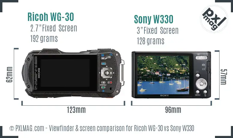 Ricoh WG-30 vs Sony W330 Screen and Viewfinder comparison