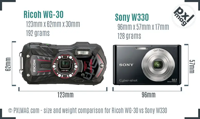 Ricoh WG-30 vs Sony W330 size comparison