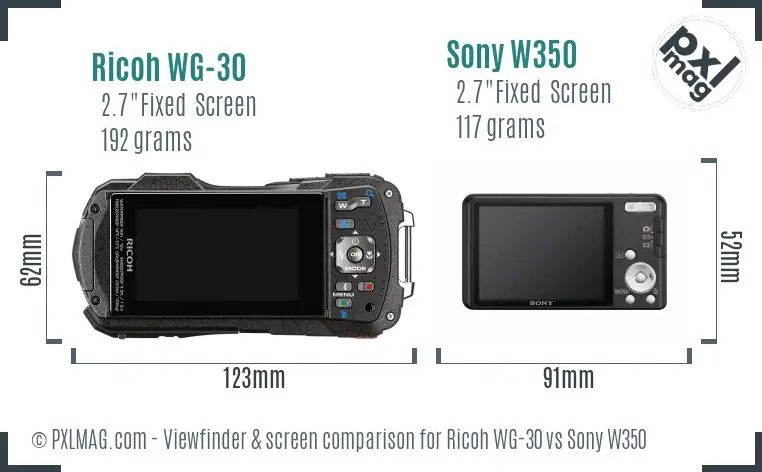 Ricoh WG-30 vs Sony W350 Screen and Viewfinder comparison