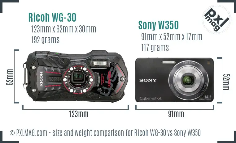 Ricoh WG-30 vs Sony W350 size comparison
