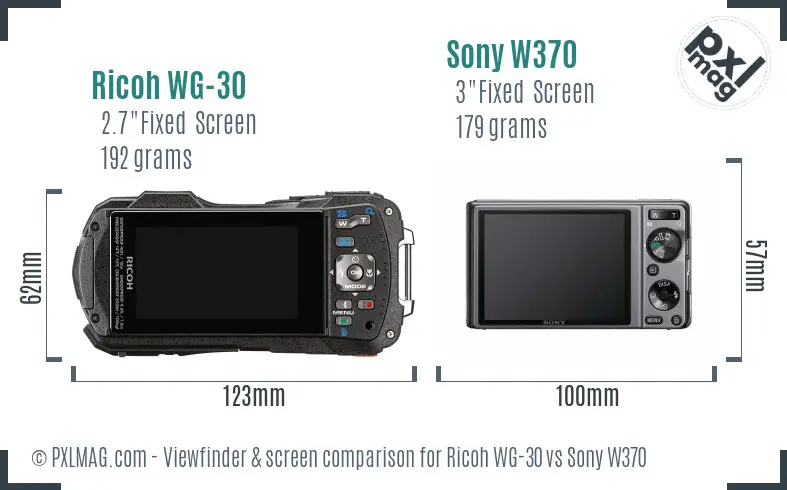 Ricoh WG-30 vs Sony W370 Screen and Viewfinder comparison
