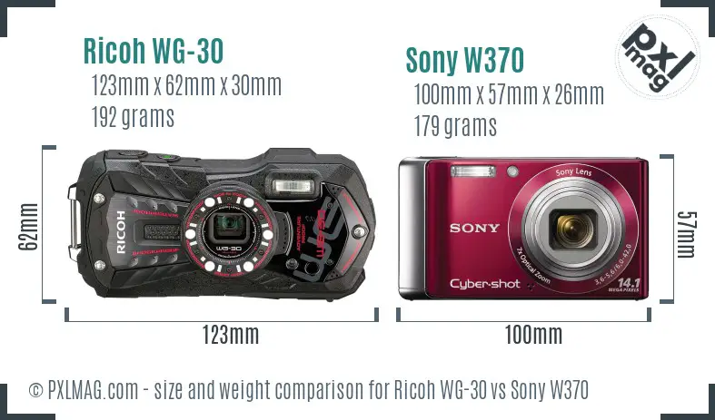 Ricoh WG-30 vs Sony W370 size comparison