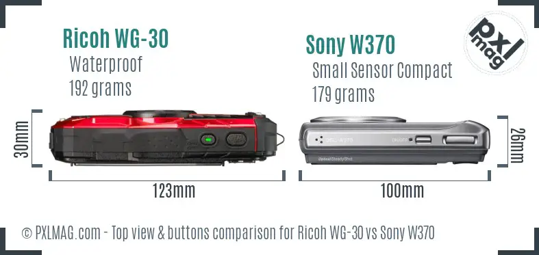 Ricoh WG-30 vs Sony W370 top view buttons comparison