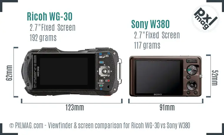Ricoh WG-30 vs Sony W380 Screen and Viewfinder comparison