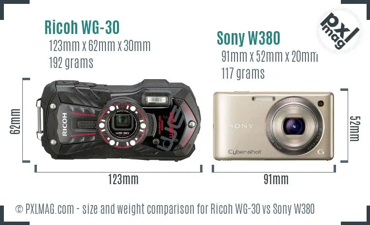 Ricoh WG-30 vs Sony W380 size comparison