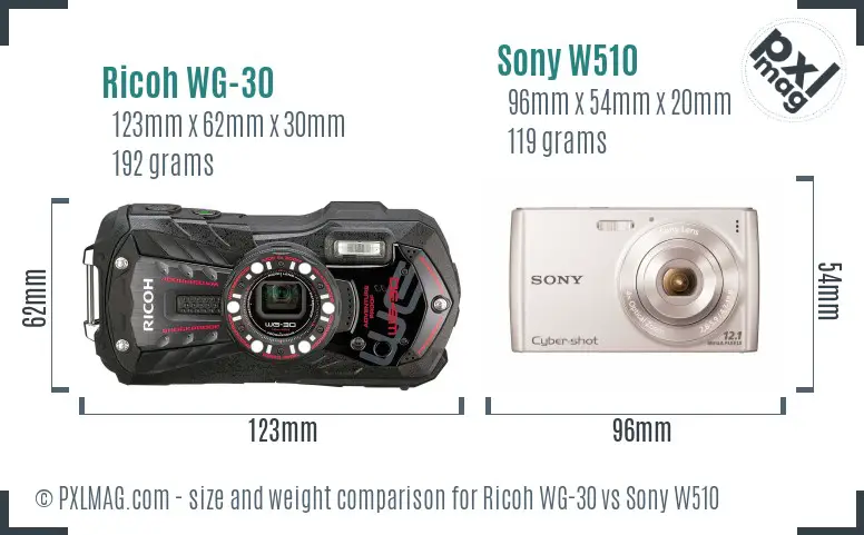 Ricoh WG-30 vs Sony W510 size comparison