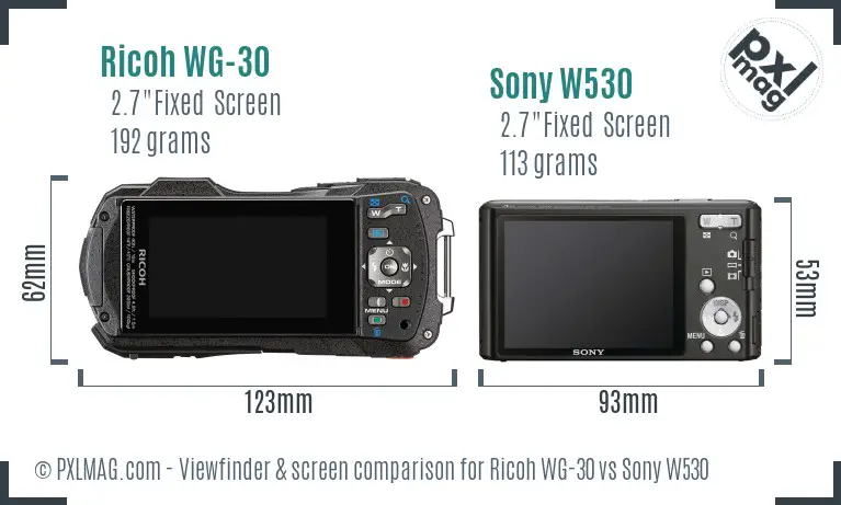 Ricoh WG-30 vs Sony W530 Screen and Viewfinder comparison