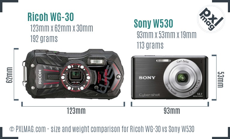 Ricoh WG-30 vs Sony W530 size comparison