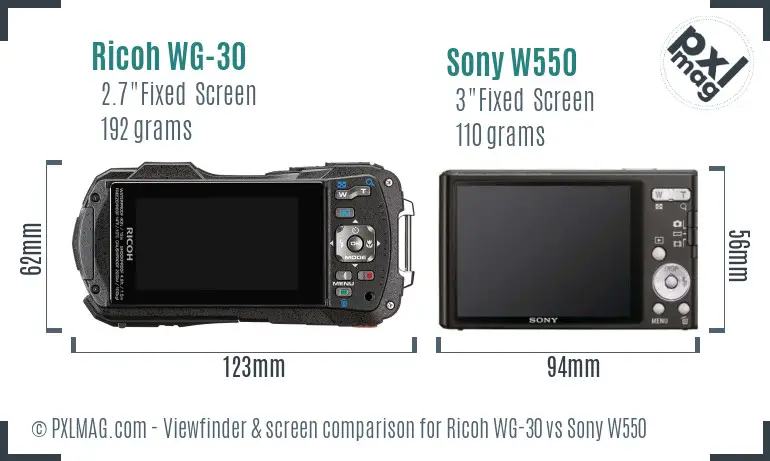 Ricoh WG-30 vs Sony W550 Screen and Viewfinder comparison