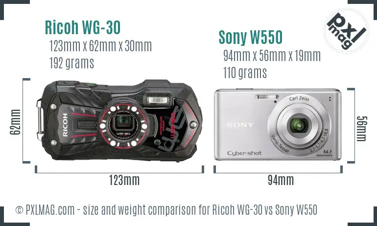Ricoh WG-30 vs Sony W550 size comparison