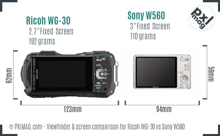 Ricoh WG-30 vs Sony W560 Screen and Viewfinder comparison