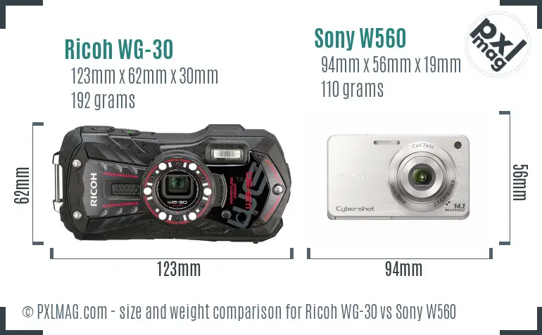 Ricoh WG-30 vs Sony W560 size comparison