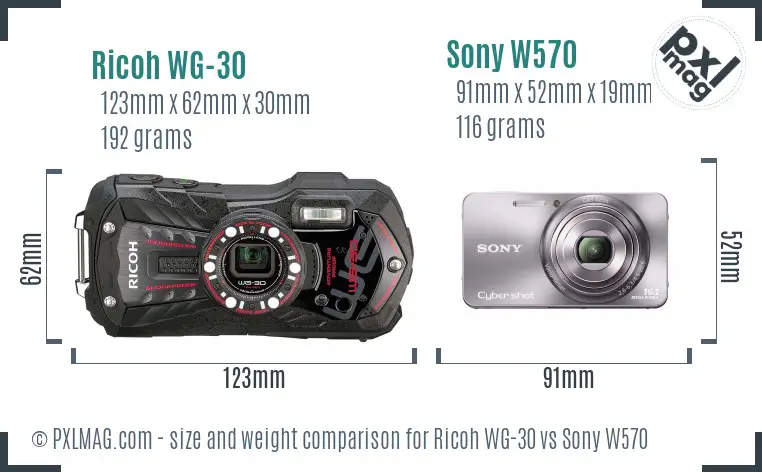 Ricoh WG-30 vs Sony W570 size comparison