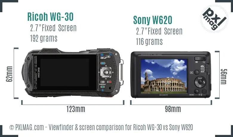 Ricoh WG-30 vs Sony W620 Screen and Viewfinder comparison
