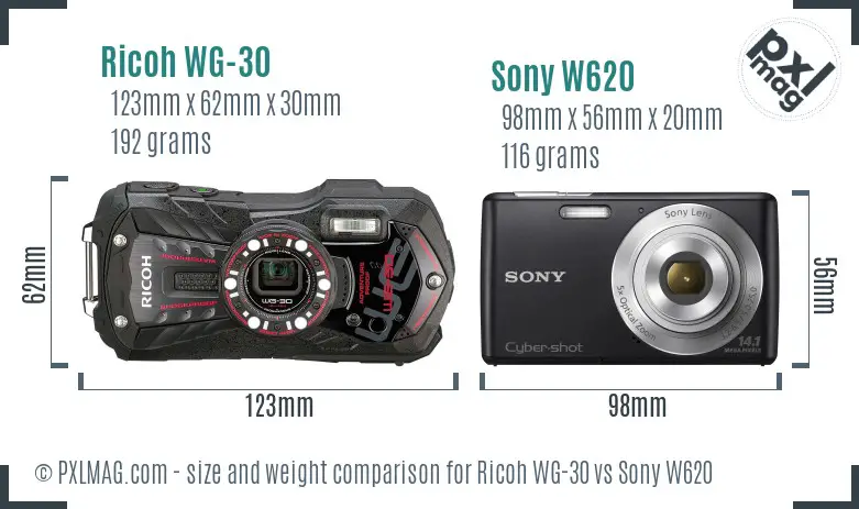Ricoh WG-30 vs Sony W620 size comparison