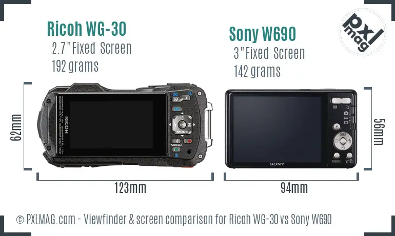 Ricoh WG-30 vs Sony W690 Screen and Viewfinder comparison