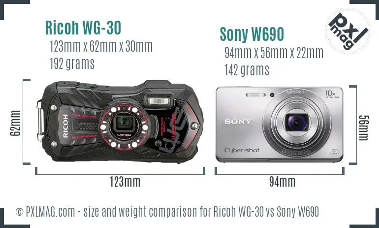 Ricoh WG-30 vs Sony W690 size comparison