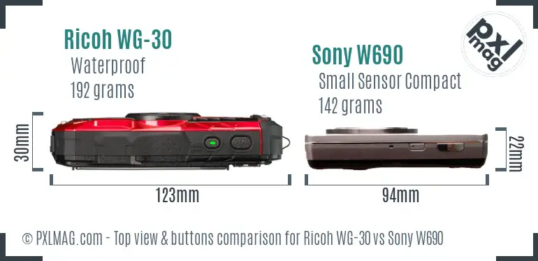 Ricoh WG-30 vs Sony W690 top view buttons comparison