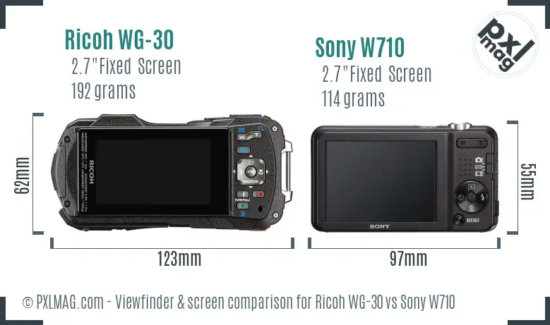 Ricoh WG-30 vs Sony W710 Screen and Viewfinder comparison
