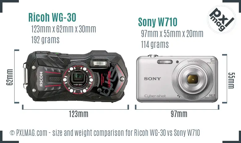 Ricoh WG-30 vs Sony W710 size comparison