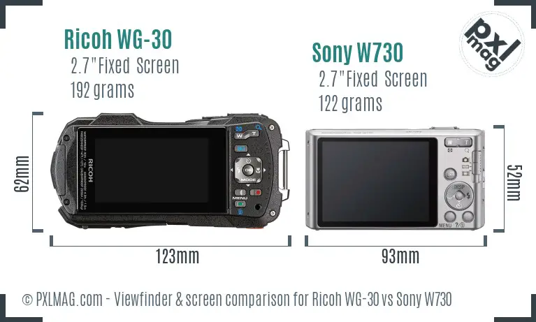 Ricoh WG-30 vs Sony W730 Screen and Viewfinder comparison