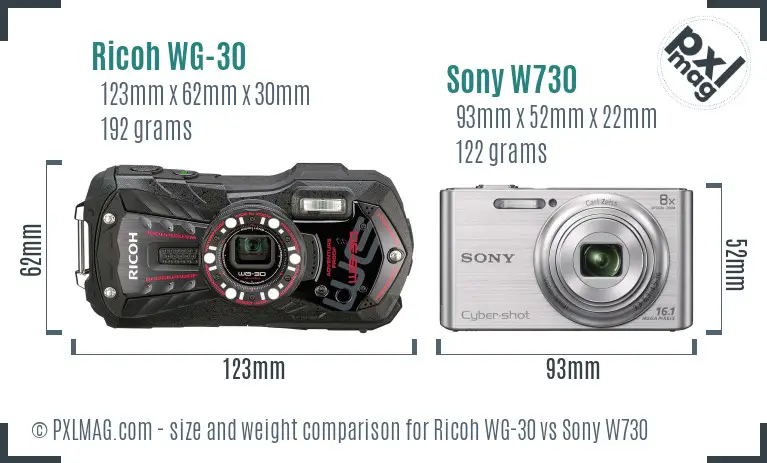 Ricoh WG-30 vs Sony W730 size comparison