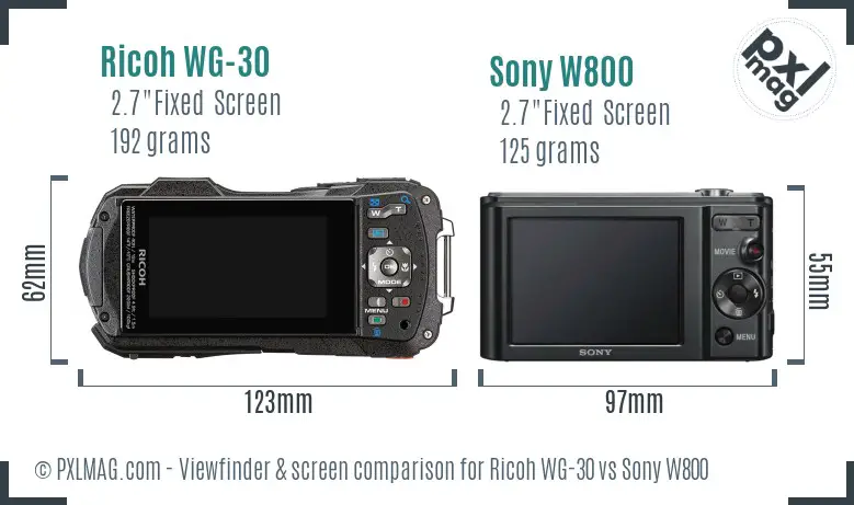 Ricoh WG-30 vs Sony W800 Screen and Viewfinder comparison