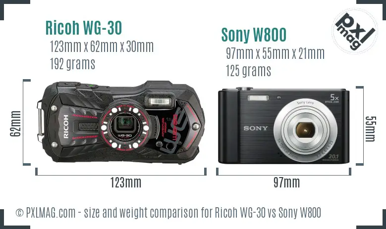 Ricoh WG-30 vs Sony W800 size comparison