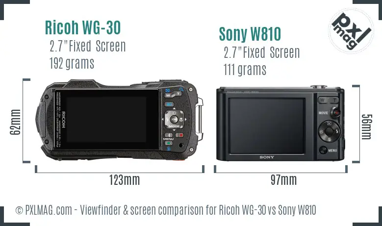 Ricoh WG-30 vs Sony W810 Screen and Viewfinder comparison