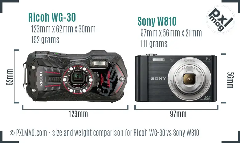 Ricoh WG-30 vs Sony W810 size comparison