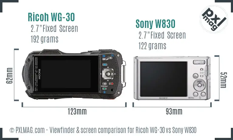 Ricoh WG-30 vs Sony W830 Screen and Viewfinder comparison