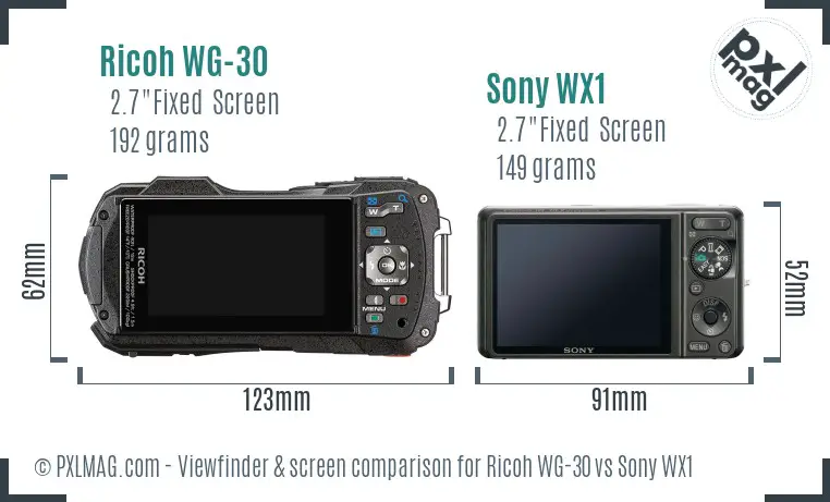 Ricoh WG-30 vs Sony WX1 Screen and Viewfinder comparison