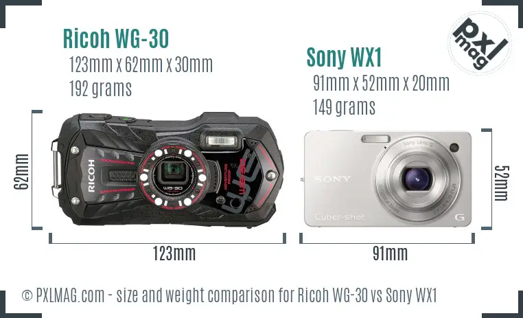 Ricoh WG-30 vs Sony WX1 size comparison