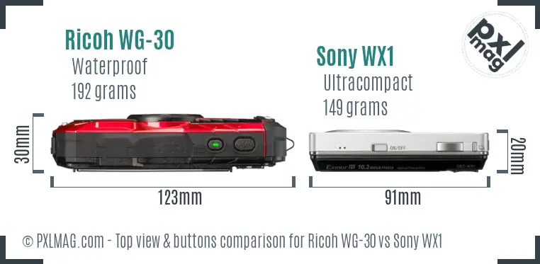 Ricoh WG-30 vs Sony WX1 top view buttons comparison